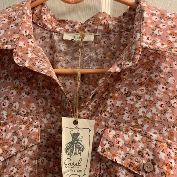 Easel NWT Floral Dress Pink Medium Oversized - Picture 2 of 8